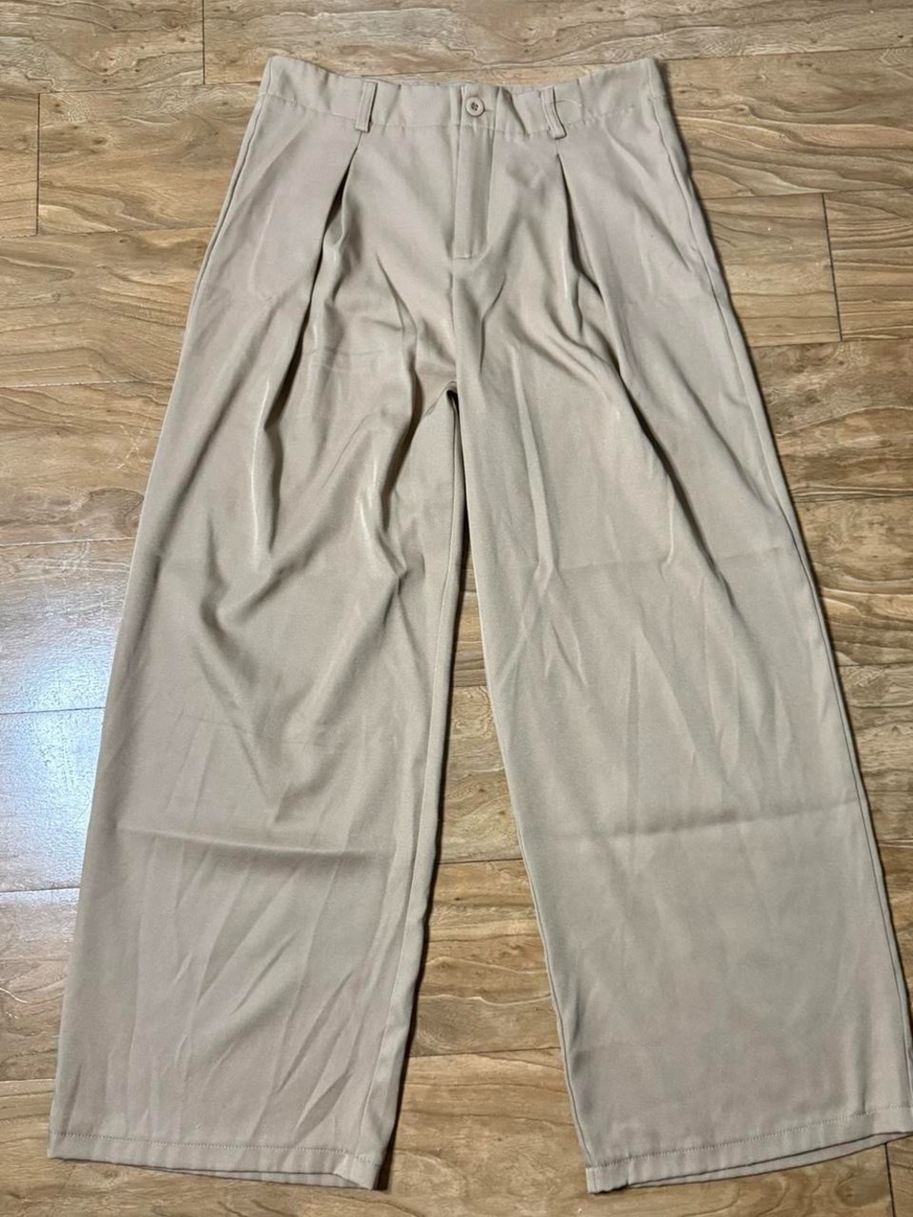 Wide Leg Pleated Tan Trousers